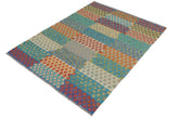 Flat Weave Kilim Antique Navaho Vintage handmade Modern Kilim Red Blue Hand-Woven Rectangle 100% Wool Area Rug 6x8